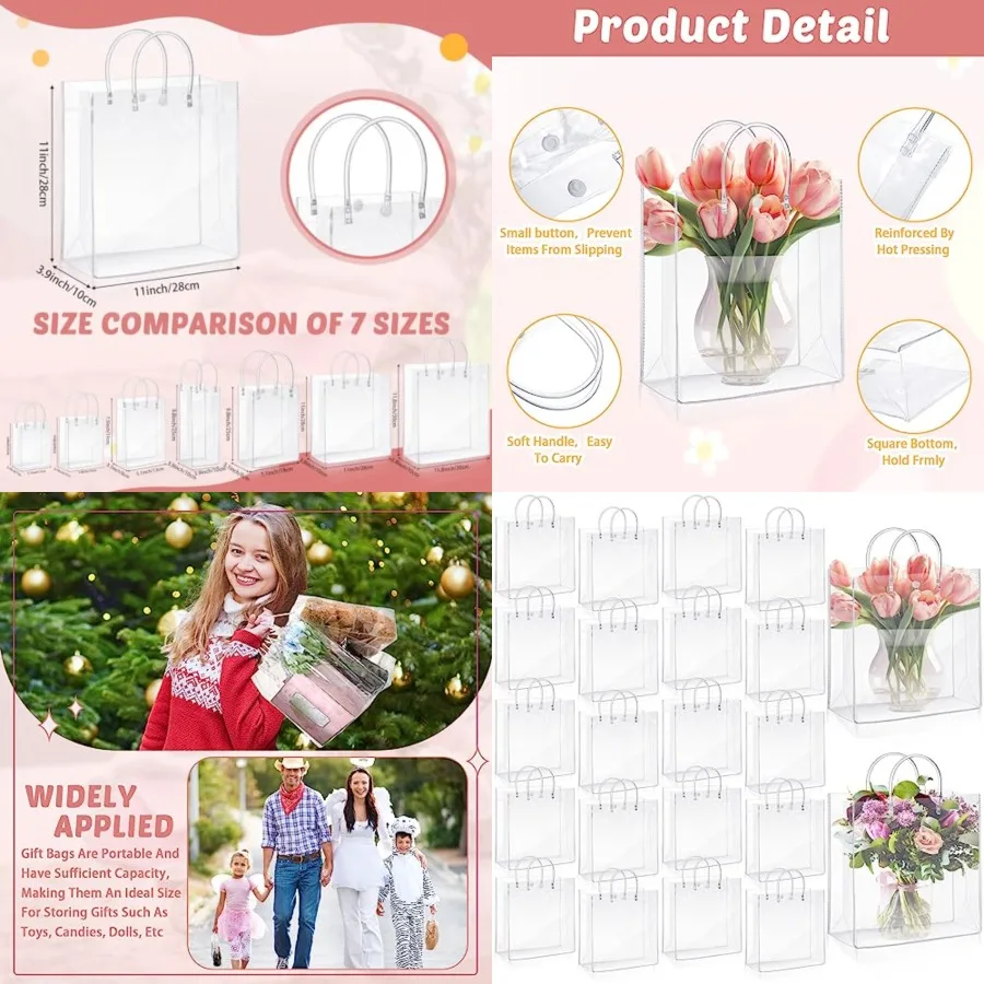 50pcs Clear Plastic Gift Bags with Handles PVC Reusable Transparent Totes Bags for Goodie Candy School Birthday Party
50pcs Clear Plastic Gift Bags with Handles PVC Reusable Transparent Totes Bags for Goodie Candy School Birthday Party