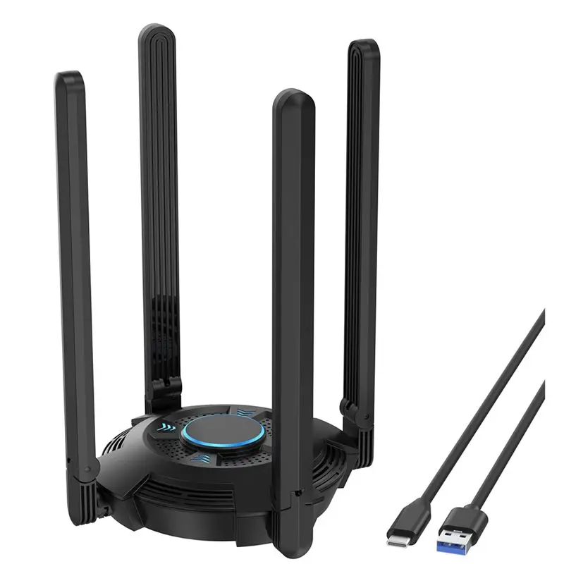 USB-адаптер Wi-Fi для ПК AX5400, трехдиапазонный беспроводной сетевой адаптер 2,4/5/6 ГГц с 4 антеннами с высоким коэффициентом усиления 5 дБи для настольных компьютеров
USB-адаптер Wi-Fi для ПК AX5400, трехдиапазонный беспроводной сетевой адаптер 2,4/5/6 ГГц с 4 антеннами с высоким коэффициентом усиления 5 дБи для настольных компьютеров