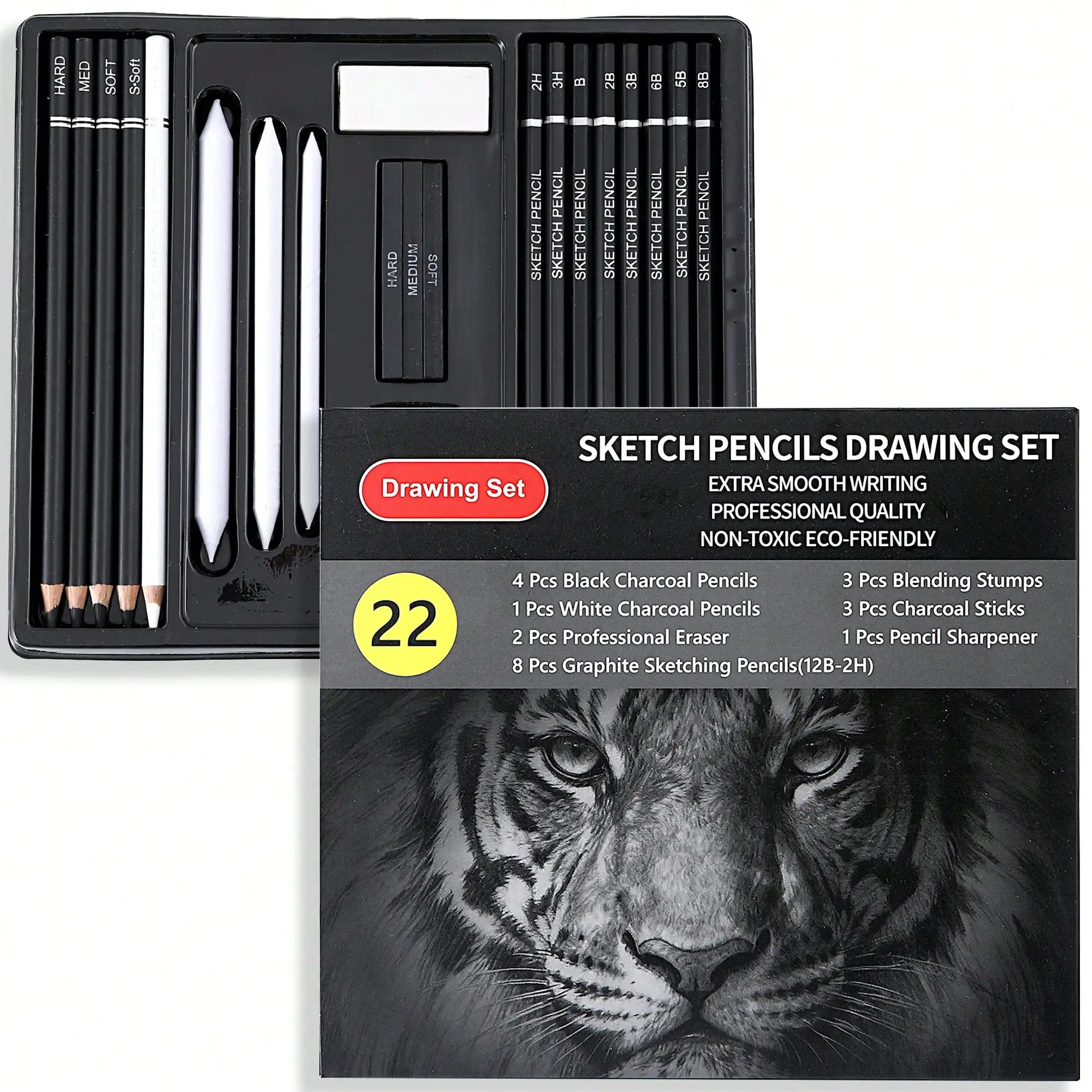 Professional Sketch Pencil Set, 22-Piece Graphite & Charcoal Drawing Kit, with Eraser & Sharpener. Complete Art Supplies for Beginners & Artists.
Professional Sketch Pencil Set, 22-Piece Graphite & Charcoal Drawing Kit, with Eraser & Sharpener. Complete Art Supplies for Beginners & Artists.