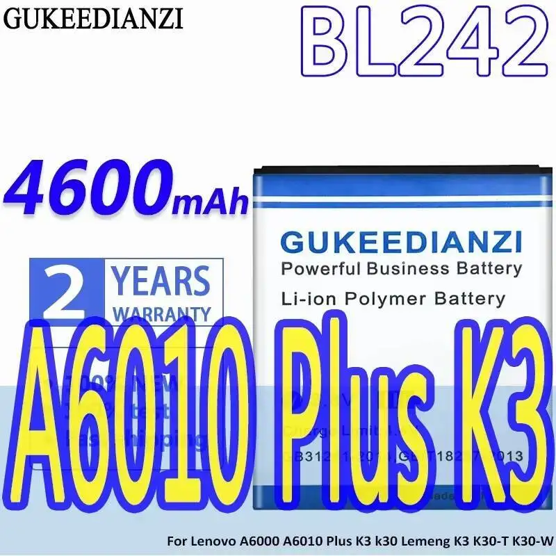 Mobile Phone Battery For Lenovo A6000 A6010 Plus K3 K30 Lemeng K30-T K30-W BL242 Good Low-Temperature Performance 4600Mah
Mobile Phone Battery For Lenovo A6000 A6010 Plus K3 K30 Lemeng K30-T K30-W BL242 Good Low-Temperature Performance 4600Mah
