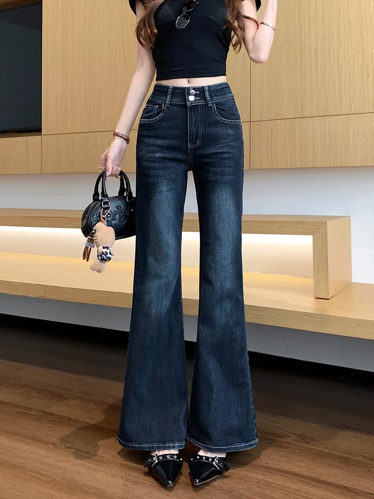 Retro Low Waist Bell Bottom Jeans Women's Deep Blue Slimming Design Versatile Long Trousers Casual Summer Fashion
Retro Low Waist Bell Bottom Jeans Women's Deep Blue Slimming Design Versatile Long Trousers Casual Summer Fashion