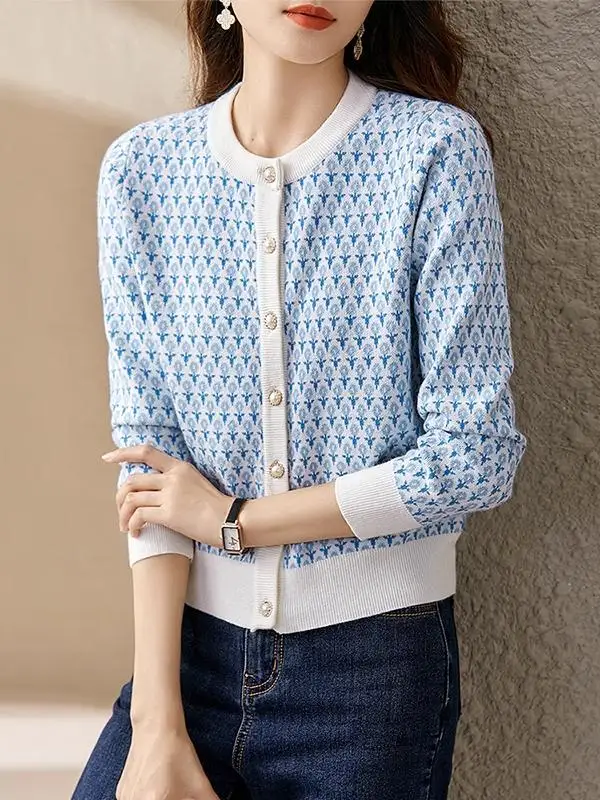 Autumn Winter Knitted Floral Long Sleeve round Neck Cardigan Women's Slim Fit Casual Straight Knitwear Spring New Style
Autumn Winter Knitted Floral Long Sleeve round Neck Cardigan Women's Slim Fit Casual Straight Knitwear Spring New Style