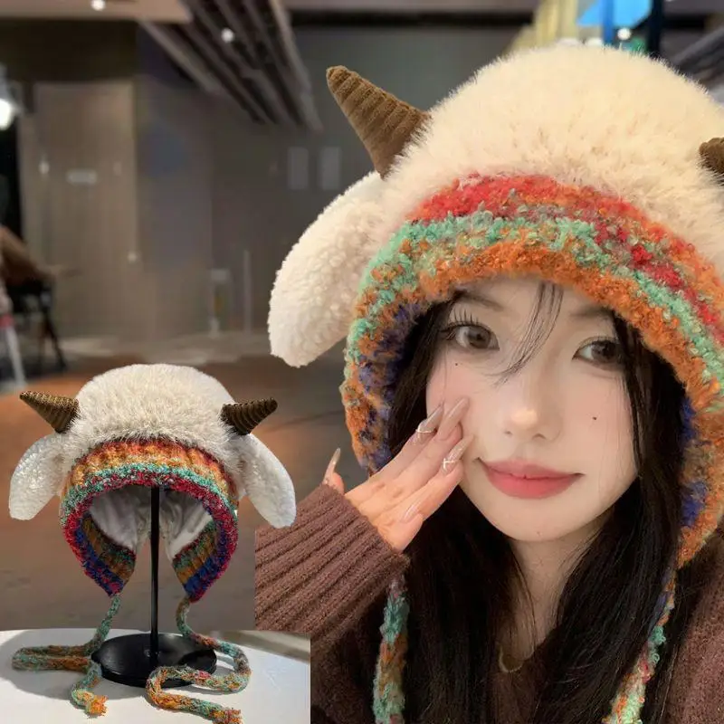 New Lamb Horns Ear Protection Wool Beanies Winter Plush Vocal Brimless Hat Head Fleece Lined Versatile Outdoor Ski Knitted Hat
New Lamb Horns Ear Protection Wool Beanies Winter Plush Vocal Brimless Hat Head Fleece Lined Versatile Outdoor Ski Knitted Hat