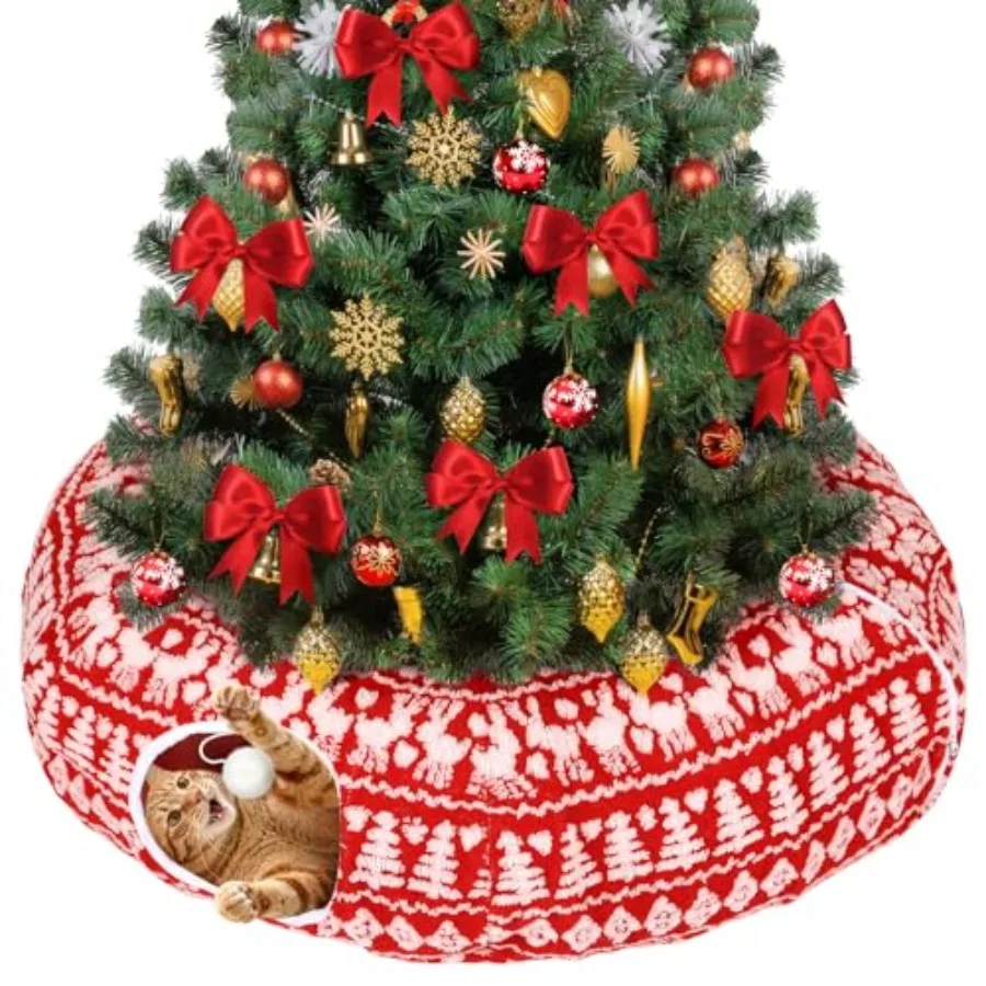 Cat Tunnel Christmas Tree Skirt for 5-7.5ft Trees - Prevent Christmas Tree Falling Elk Patterns Warm Soft Cat Tube Bed with Ant
Cat Tunnel Christmas Tree Skirt for 5-7.5ft Trees - Prevent Christmas Tree Falling Elk Patterns Warm Soft Cat Tube Bed with Ant