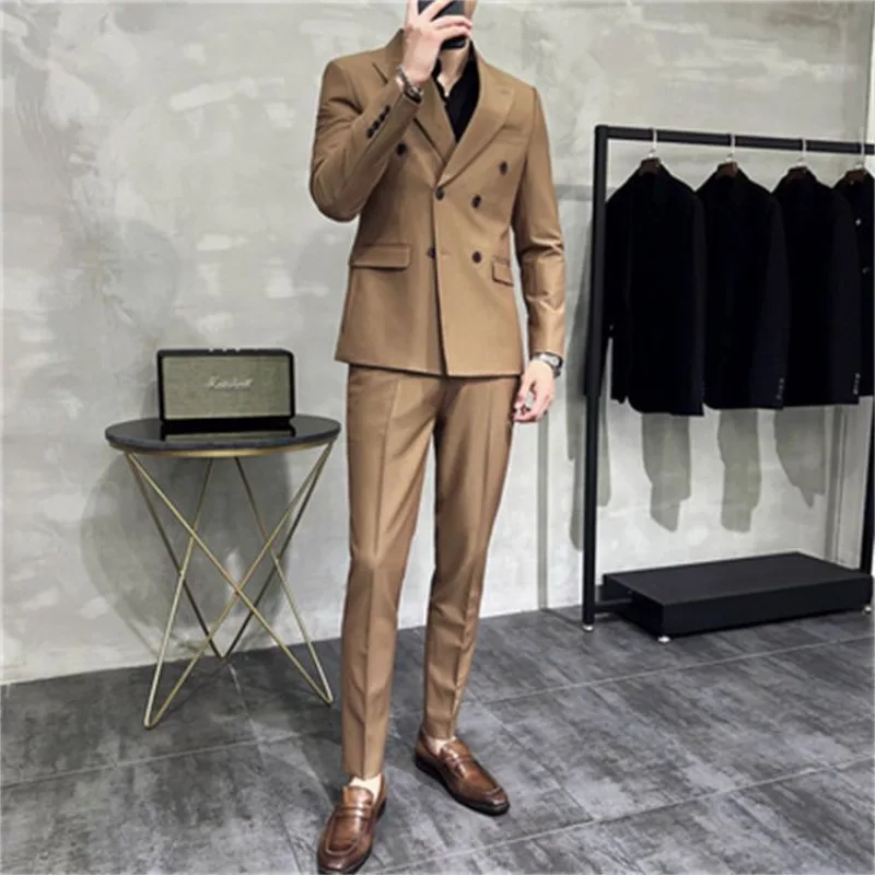 Business 2 Piece Outfit Set Male Double Breasted Full Men's Suits and Blazers Coffee Fashion Clothes Clothing Pants Elegant
Business 2 Piece Outfit Set Male Double Breasted Full Men's Suits and Blazers Coffee Fashion Clothes Clothing Pants Elegant