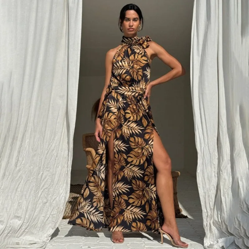 High Collar Printing Split Women's Prom Dress Backless Sleeveless Party Gown Black Sheath Slim Evening Skirt New Design In Stock
High Collar Printing Split Women's Prom Dress Backless Sleeveless Party Gown Black Sheath Slim Evening Skirt New Design In Stock