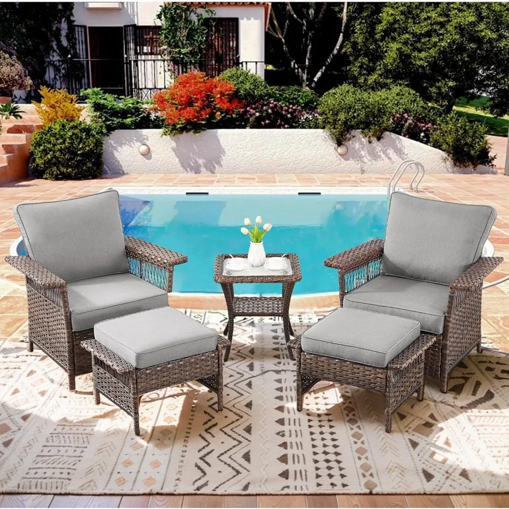 Outdoor Wicker Patio Furniture Set - 5 Piece Rattan Patio Conversation Sets with 2 Armrest Chairs,2 Ottomans and 1 Side Table fo
Outdoor Wicker Patio Furniture Set - 5 Piece Rattan Patio Conversation Sets with 2 Armrest Chairs,2 Ottomans and 1 Side Table fo