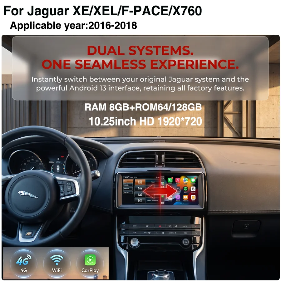 10.25 inch For 2016-2019 Jaguar XE/F-PACE/X760 Multimedia Player Radio Carplay Qualcomm Android 13 retains the OEM menu screen
10.25 inch For 2016-2019 Jaguar XE/F-PACE/X760 Multimedia Player Radio Carplay Qualcomm Android 13 retains the OEM menu screen