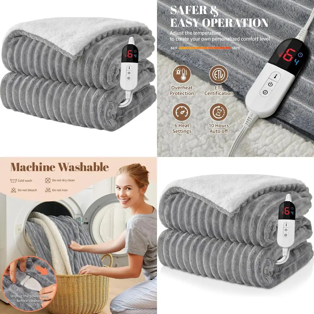 Полноразмерное электрическое одеяло 72x84 — 6 настроек нагрева, автоматическое отключение, фланель шерпа, защита от перегрева, светло-серый
Полноразмерное электрическое одеяло 72x84 — 6 настроек нагрева, автоматическое отключение, фланель шерпа, защита от перегрева, светло-серый