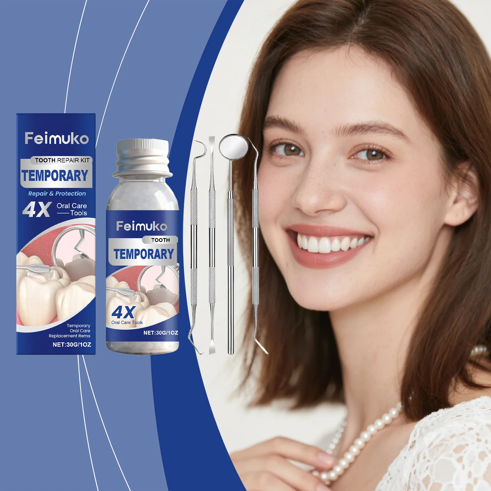 Temporary Dental Care KitMoldable dental gum for a natural beautiful smile, ideal for daily temporary oral care
Temporary Dental Care KitMoldable dental gum for a natural beautiful smile, ideal for daily temporary oral care
