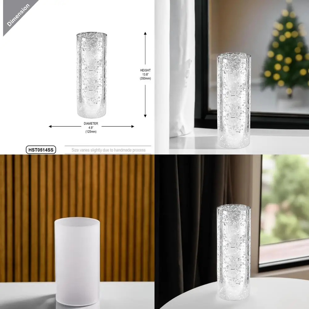 Set of 6 Silver Speckled Glass Candle Holders, 5 Wide x 14 Tall, with Open Ends and Chimney Tube Shades
Set of 6 Silver Speckled Glass Candle Holders, 5 Wide x 14 Tall, with Open Ends and Chimney Tube Shades