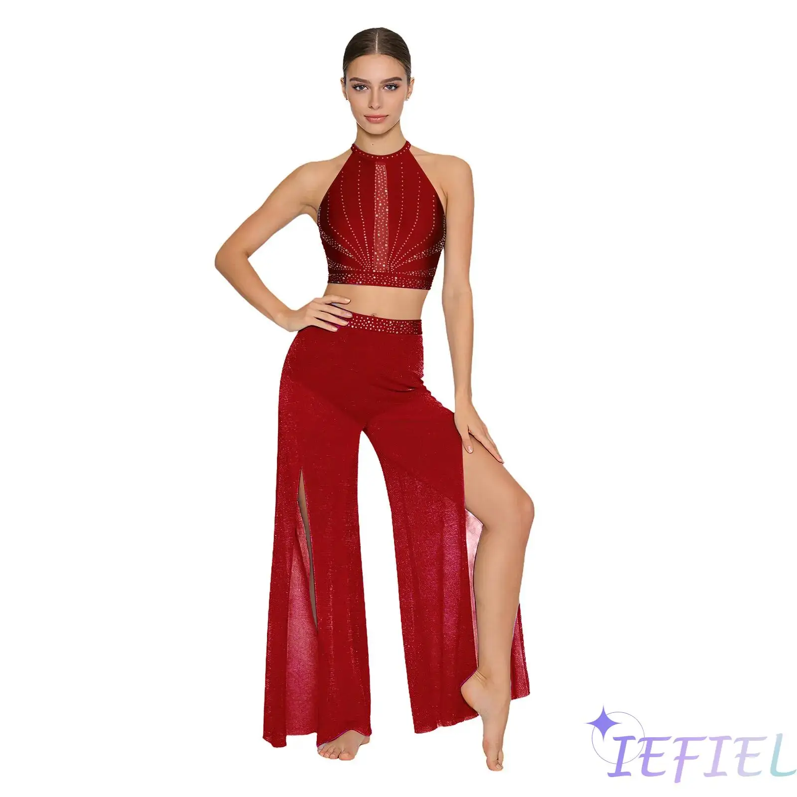 Womens Modern Dance Costume Rhinestone Sleeveless Backless Tank Top and Wide Leg Pants for Ballet Ballroom Dance Clothing
Womens Modern Dance Costume Rhinestone Sleeveless Backless Tank Top and Wide Leg Pants for Ballet Ballroom Dance Clothing