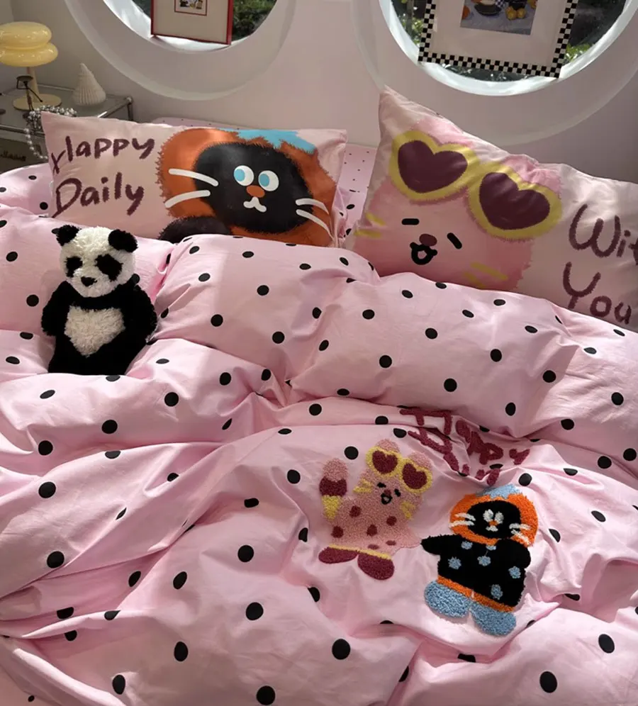 Fashion sweet cute pink cat polka dot bedding set,twin full queen kawaii cotton home textile bed sheet pillow case quilt cover
Fashion sweet cute pink cat polka dot bedding set,twin full queen kawaii cotton home textile bed sheet pillow case quilt cover