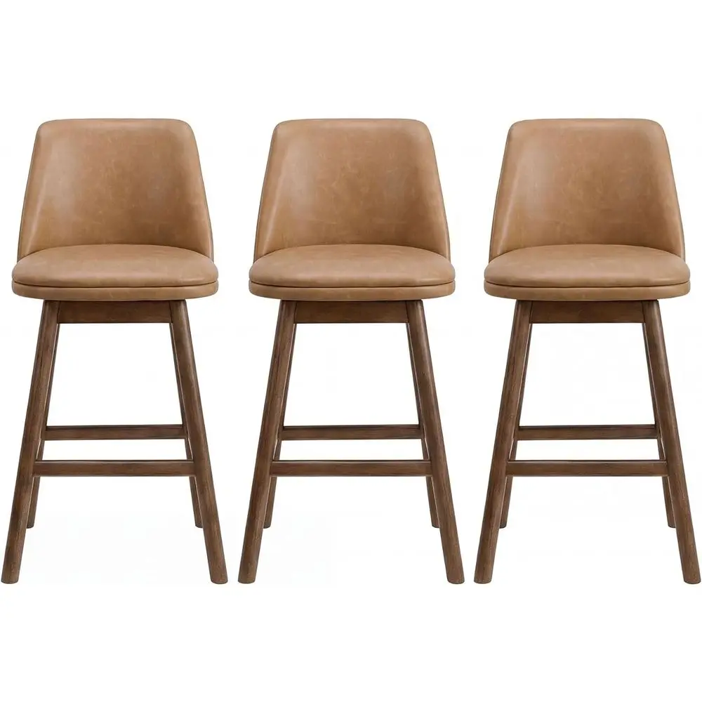 26 Swivel Counter Stool in Walnut Finish with Brown Vegan Leather Seat for Kitchen or Dining Area
26 Swivel Counter Stool in Walnut Finish with Brown Vegan Leather Seat for Kitchen or Dining Area