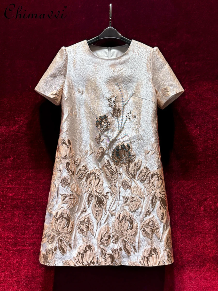 Retro Jacquard Short Sleeve Dress Women 2024 Summer New Fashion Round Neck Heavy Industry Beads Loose Ladies Short Dress
Retro Jacquard Short Sleeve Dress Women 2024 Summer New Fashion Round Neck Heavy Industry Beads Loose Ladies Short Dress