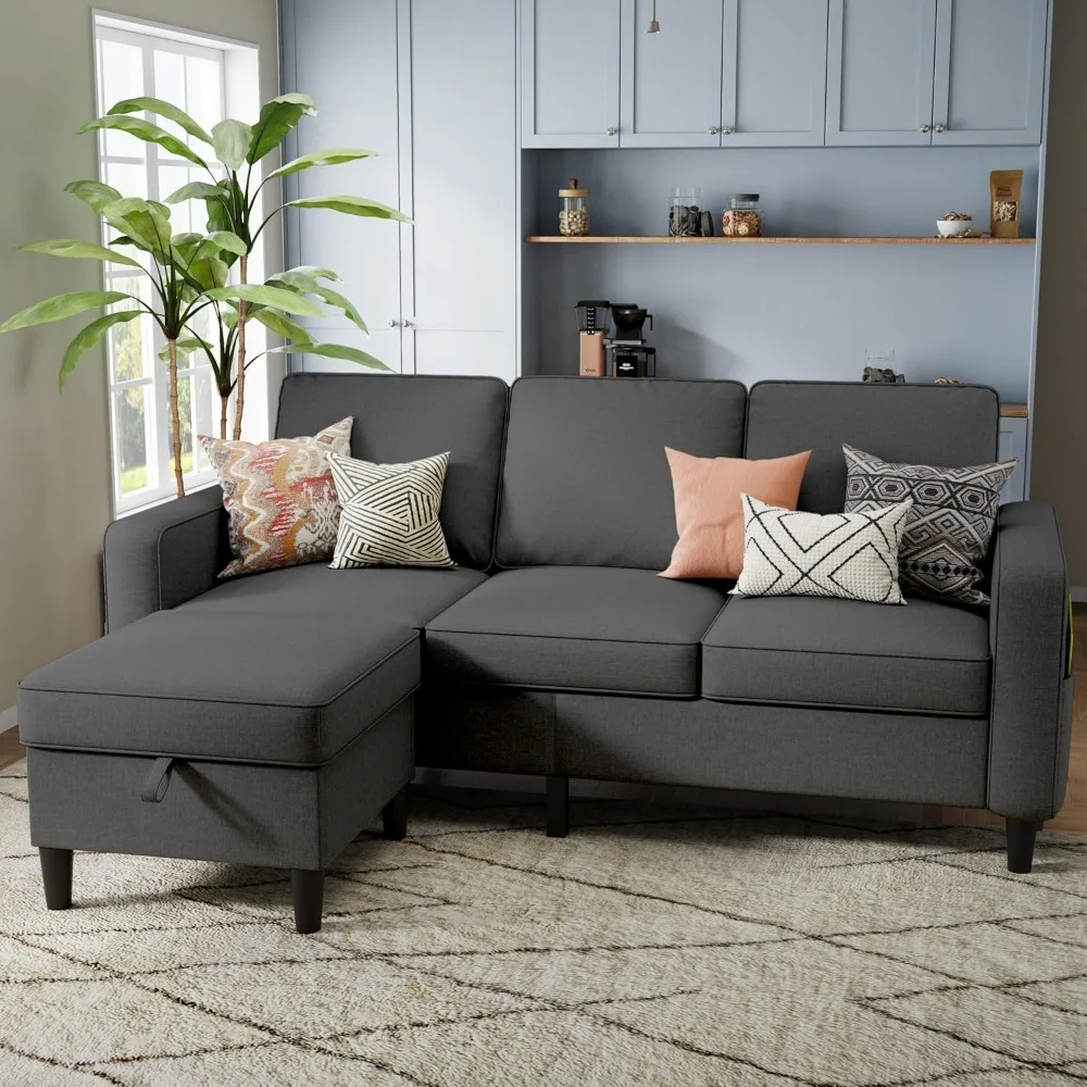 Sectional Sofa Couches for Living Room - Dark Grey 3 Seat L Shaped Couch with Storage Ottoman, Modern Linen Convertible Sectiona
Sectional Sofa Couches for Living Room - Dark Grey 3 Seat L Shaped Couch with Storage Ottoman, Modern Linen Convertible Sectiona