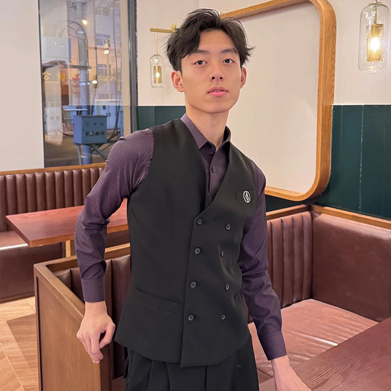 Men Latin Dance Clothes Ballroom Dance Competition Black Vest Double-Breasted Waistcoat Adult Male Salsa Dance Clothes BL14618
Men Latin Dance Clothes Ballroom Dance Competition Black Vest Double-Breasted Waistcoat Adult Male Salsa Dance Clothes BL14618