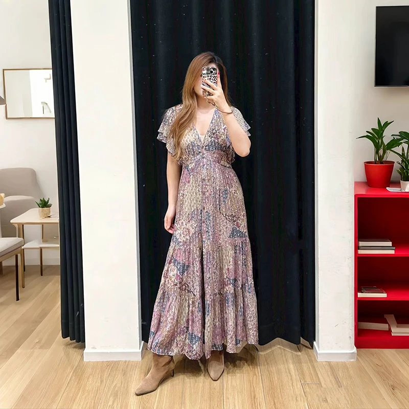 Summer 2026 Gold And Silver Thread Vacation Style Print Bridesmaid Dress V-Neck Long Skirt Polyester Bubble Sleeve A-Line Skirt
Summer 2026 Gold And Silver Thread Vacation Style Print Bridesmaid Dress V-Neck Long Skirt Polyester Bubble Sleeve A-Line Skirt
