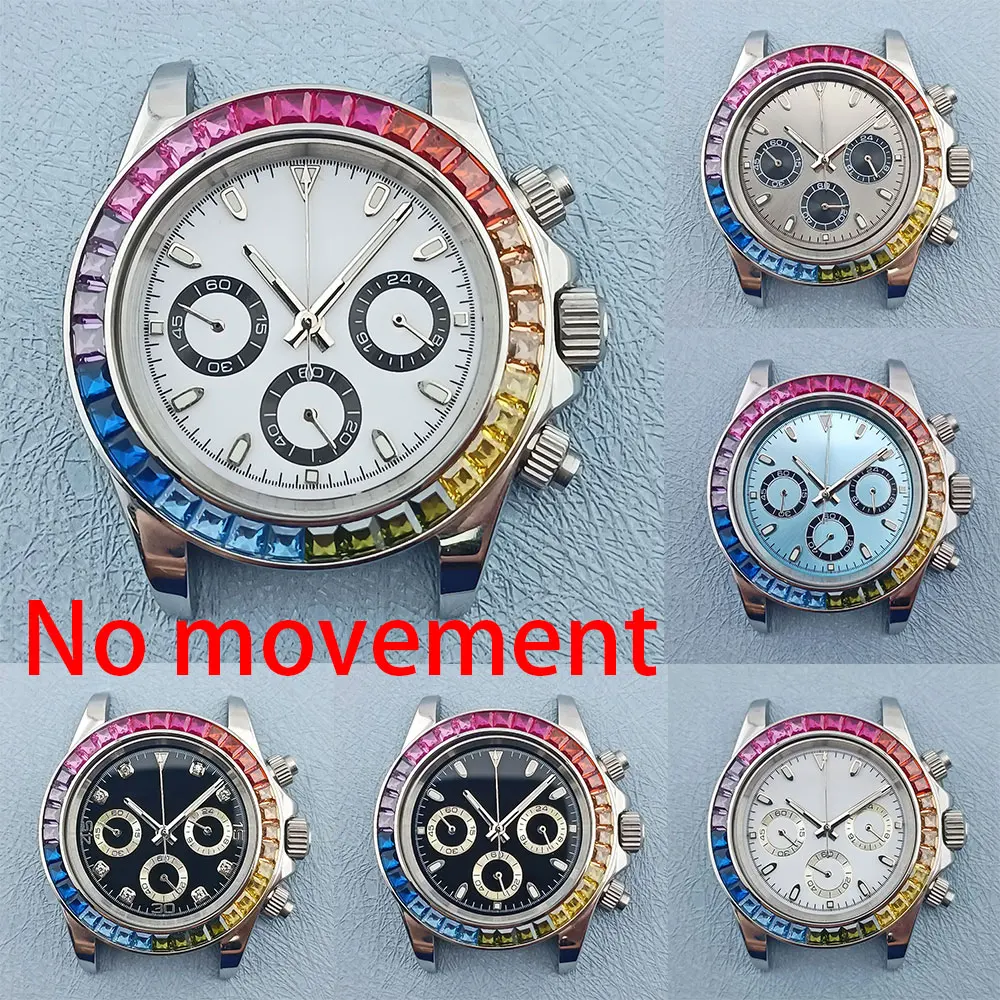 Daytona silver 39mm 316L stainless steel sapphire watch with diamond bezel chronogram suitable for VK63 quartz movement
Daytona silver 39mm 316L stainless steel sapphire watch with diamond bezel chronogram suitable for VK63 quartz movement