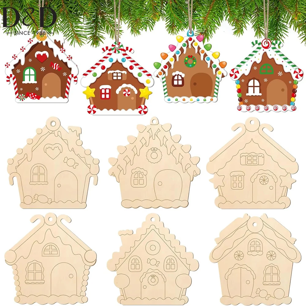 6pcs/set Unfinished Wooden House Slices Paintable Cutouts with Ropes Gingerbread House Wood Ornaments for Christmas DIY Painting
6pcs/set Unfinished Wooden House Slices Paintable Cutouts with Ropes Gingerbread House Wood Ornaments for Christmas DIY Painting
