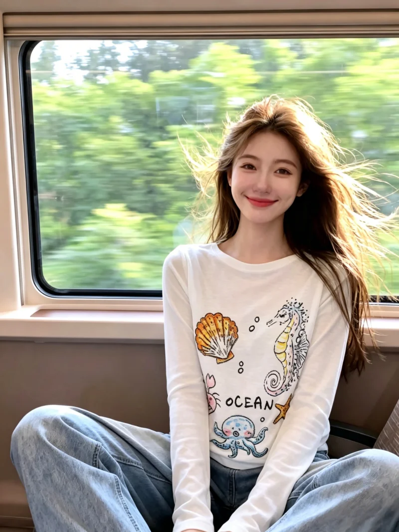 White Cartoon Print Long Sleeve round Neck T-Shirt Women's Summer Loose Versatile Thin Sun Protection Top Self-Keeping Style
White Cartoon Print Long Sleeve round Neck T-Shirt Women's Summer Loose Versatile Thin Sun Protection Top Self-Keeping Style