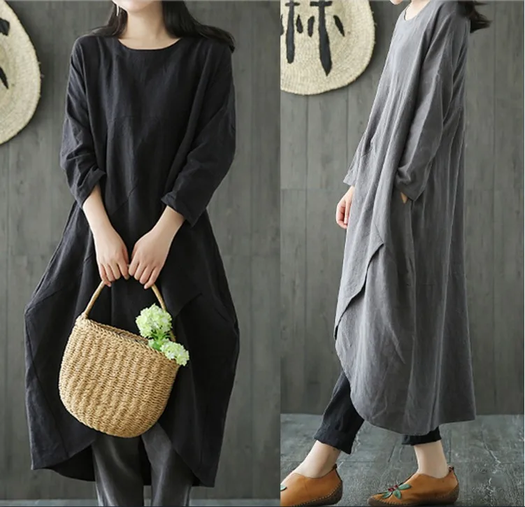 plus Size Women's Asymmetrical Long Dress Cotton Linen Loose Slimming Gown Shoulder Borrowing Sleeve Ethnic Style New Arrival
plus Size Women's Asymmetrical Long Dress Cotton Linen Loose Slimming Gown Shoulder Borrowing Sleeve Ethnic Style New Arrival