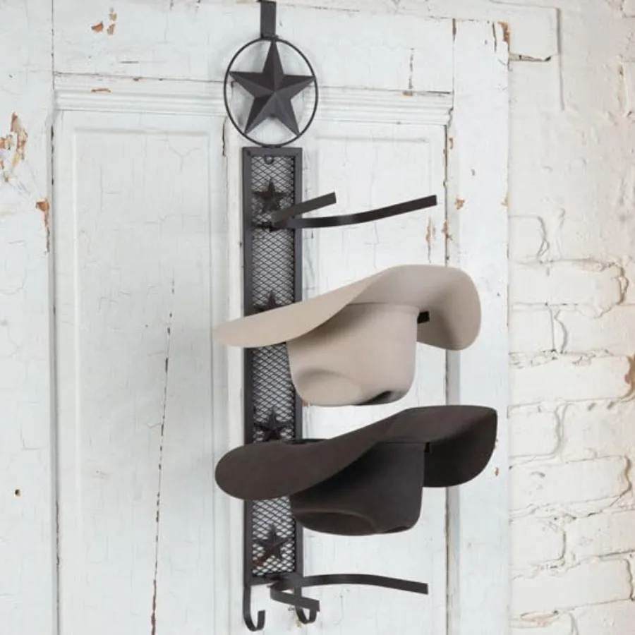 Cowboy Four Hat Rack Metal with Star Fold Up Wall Mount Over Door
Cowboy Four Hat Rack Metal with Star Fold Up Wall Mount Over Door