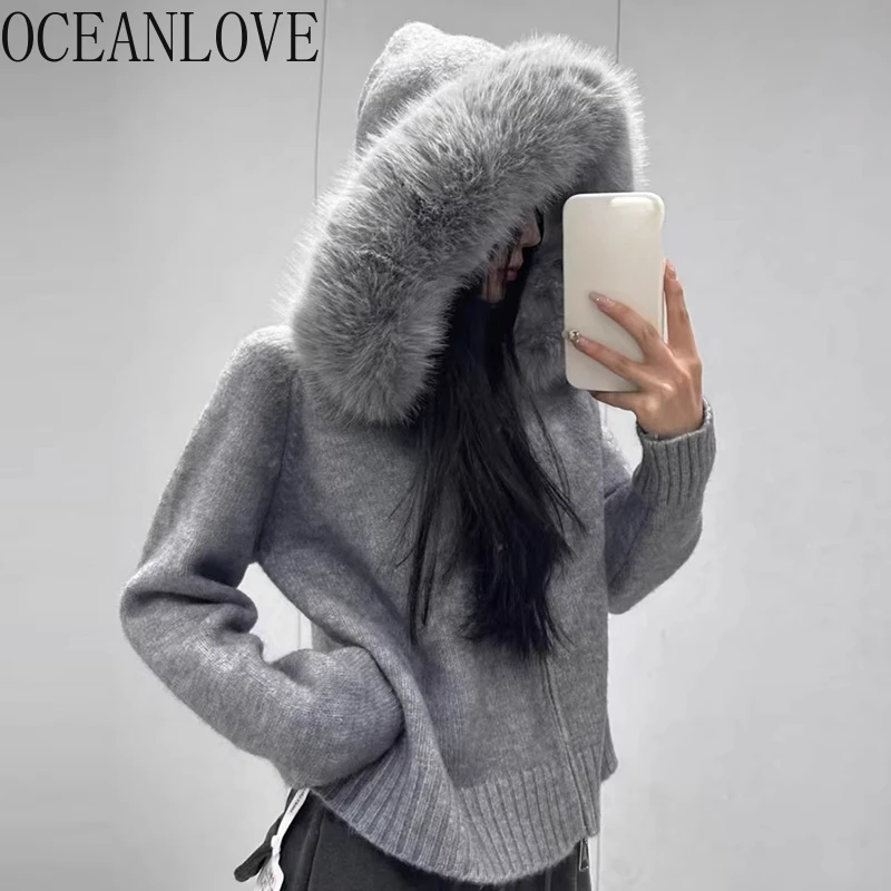 OCEANLOVE Fur Collar Women Sweaters Korean Fashion Hooded Zipper Solid Short Cardigans Korean Fashion Retro Chic Sueter Mujer
OCEANLOVE Fur Collar Women Sweaters Korean Fashion Hooded Zipper Solid Short Cardigans Korean Fashion Retro Chic Sueter Mujer