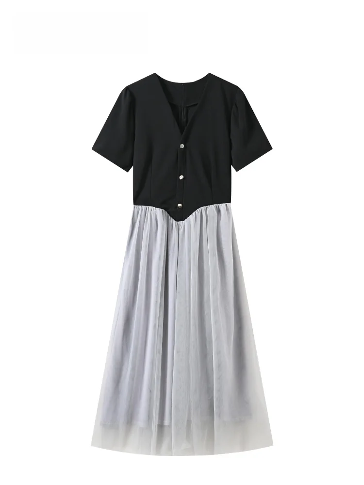 Summer New plus Size Women's Dress Hepburn Style Mesh Splicing Fake Two-Piece Skirt Gentle Style A-Line Polyester Fiber
Summer New plus Size Women's Dress Hepburn Style Mesh Splicing Fake Two-Piece Skirt Gentle Style A-Line Polyester Fiber