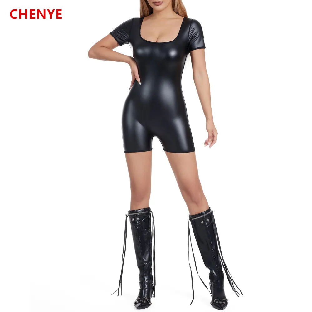 Leather Shorts Bodysuits Women's One Piece Outfits Sexy Shapers Short-sleeved Shirt Jumpsuits Rompers Playsuits Party Club Night
Leather Shorts Bodysuits Women's One Piece Outfits Sexy Shapers Short-sleeved Shirt Jumpsuits Rompers Playsuits Party Club Night