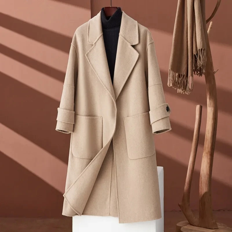 2024 Autumn Winter Turn Down Collar Women Woolen Coat With Belt Wool Long Coats With Big Pocket Pink Outwear Female Windbreaker
2024 Autumn Winter Turn Down Collar Women Woolen Coat With Belt Wool Long Coats With Big Pocket Pink Outwear Female Windbreaker