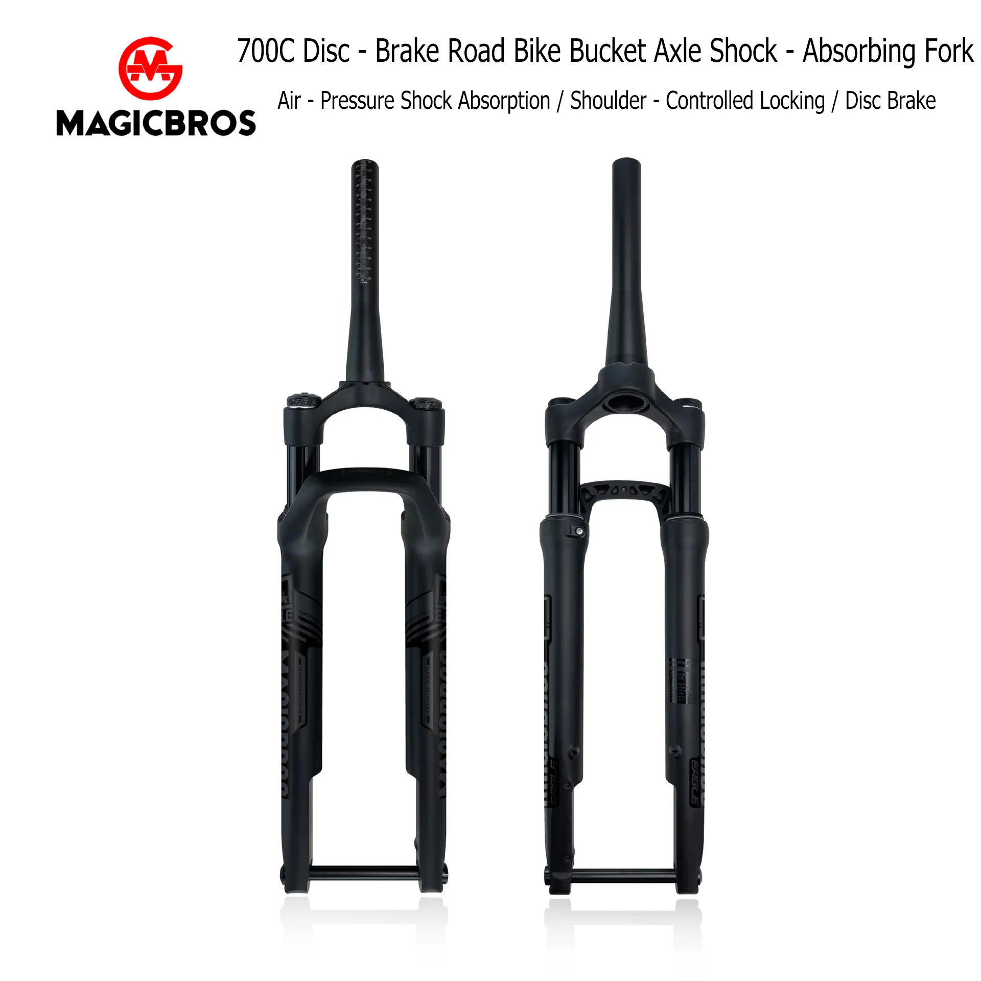 MAGICBROS Gravel Bike Air Fork 700C Thru Axle 60mm Travel 1.57kg Lockout Suspension for Road Adventure Disc Brake
MAGICBROS Gravel Bike Air Fork 700C Thru Axle 60mm Travel 1.57kg Lockout Suspension for Road Adventure Disc Brake