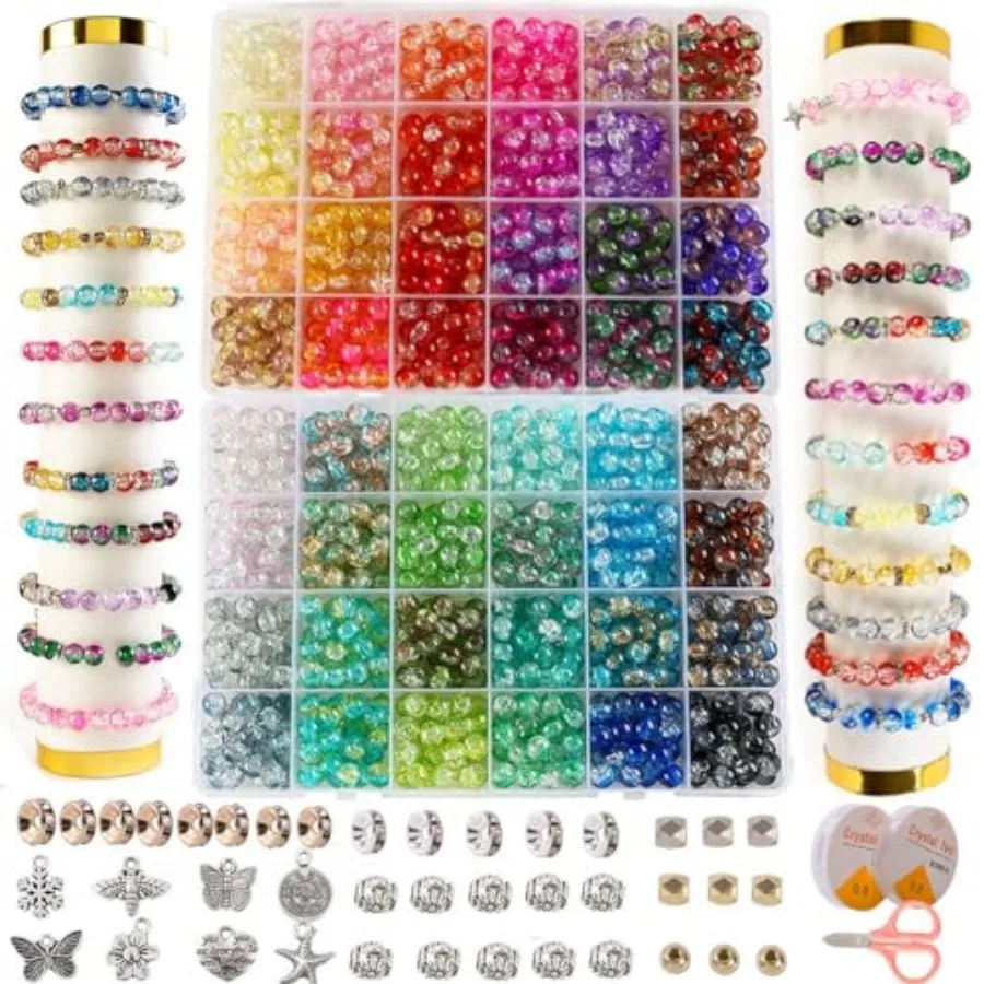 Glass Beads Bracelet Making Kit, 1350PCS 48 Colors 8mm Crackle Glass Beads for Jewelry Making, Crystal Glass Round Beads Friend
Glass Beads Bracelet Making Kit, 1350PCS 48 Colors 8mm Crackle Glass Beads for Jewelry Making, Crystal Glass Round Beads Friend