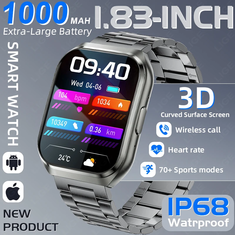LIGE 3D Curved Display Daily Heart Rate Monitoring 1000mah Smart Watch 1.83" Screen Bluetooth Call Sport Smartwatch 2026 Men
LIGE 3D Curved Display Daily Heart Rate Monitoring 1000mah Smart Watch 1.83" Screen Bluetooth Call Sport Smartwatch 2026 Men
