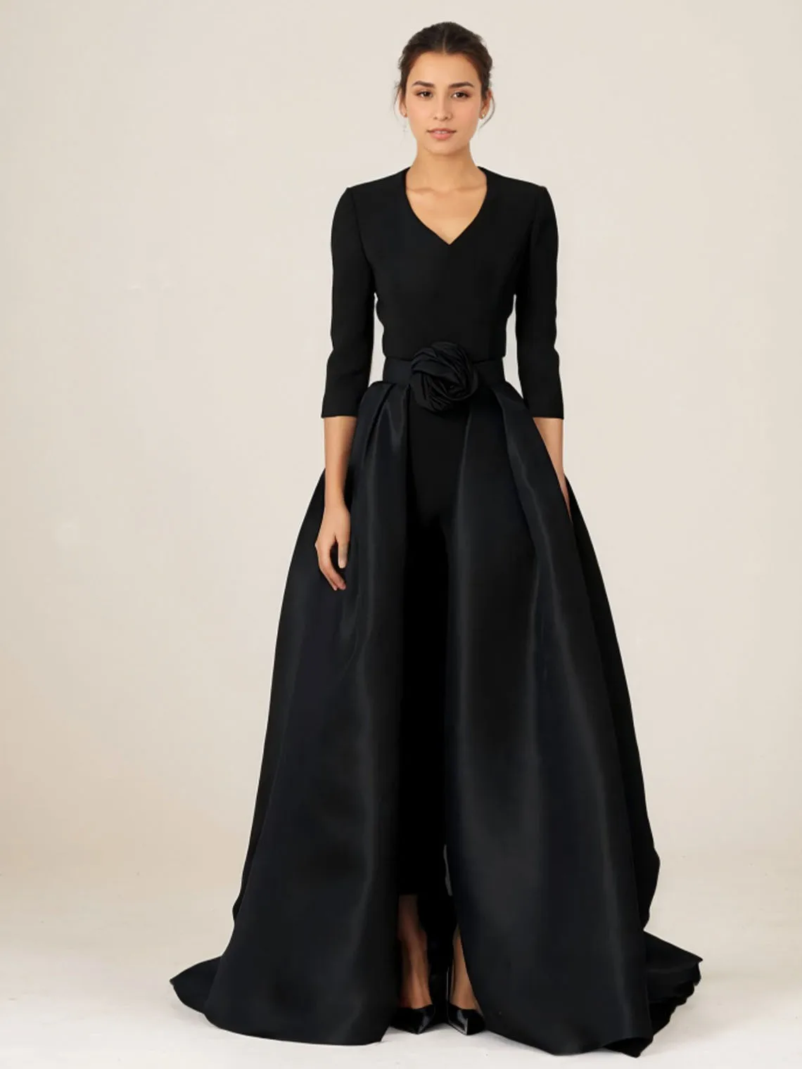 Fashions Elegant Jumpsuit Evening Dress V Neck 3/4 Sleeve Stretch Fabric Solid Color Prom Gown Sweep Train 2025 Free Customized
Fashions Elegant Jumpsuit Evening Dress V Neck 3/4 Sleeve Stretch Fabric Solid Color Prom Gown Sweep Train 2025 Free Customized