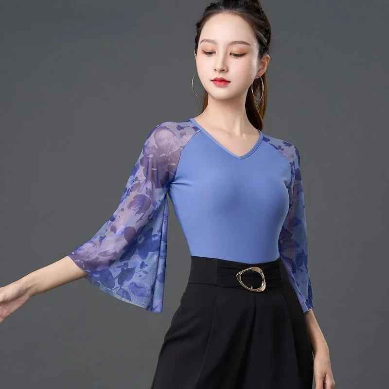 Modern Dance New Tops Women Adult Printed Mesh Sleeves Ballroom National Standard Dance Gitba Dance Costume
Modern Dance New Tops Women Adult Printed Mesh Sleeves Ballroom National Standard Dance Gitba Dance Costume