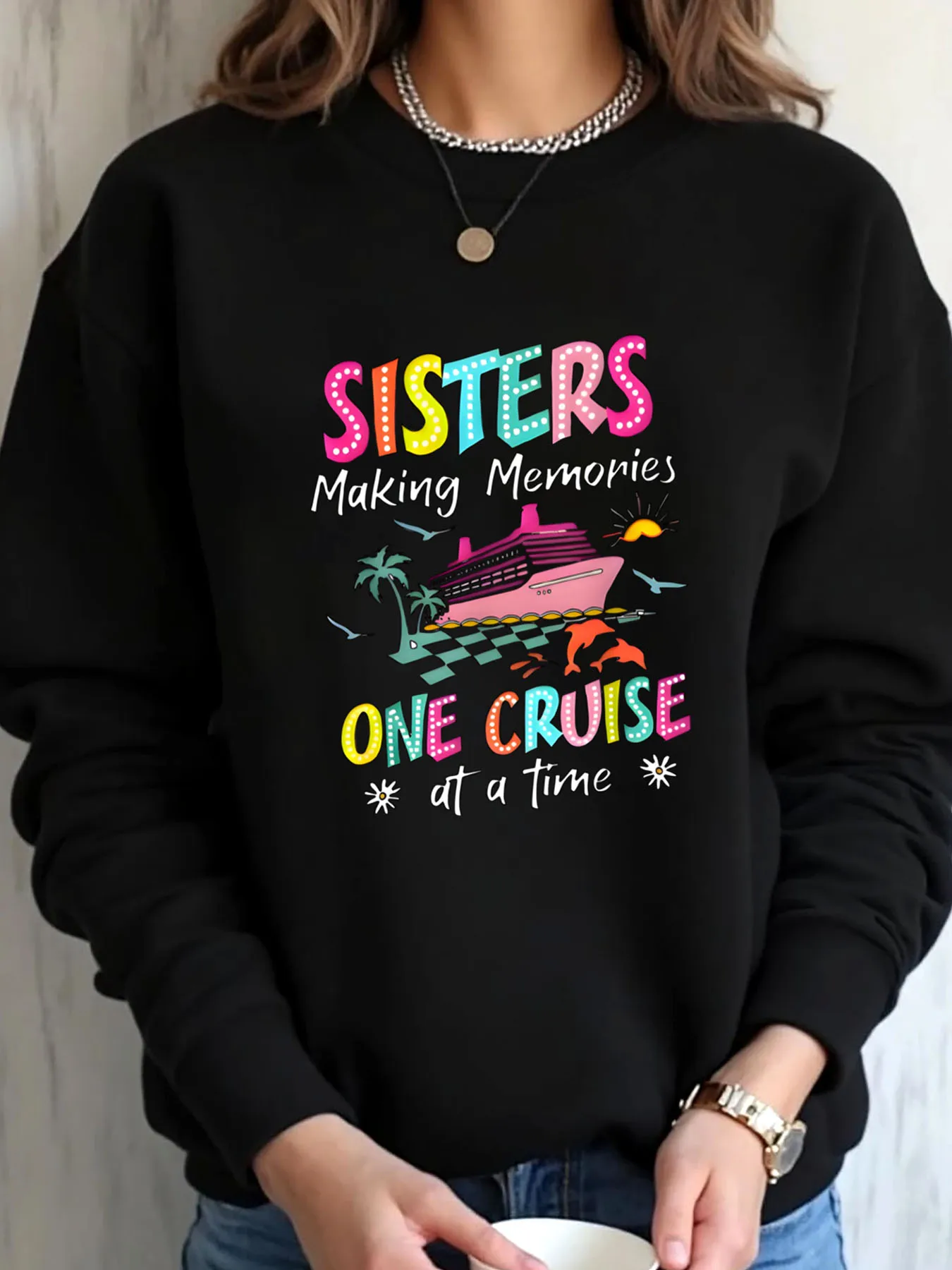 Женская толстовка большого размера Sisters Making Memories One Cruise At A Time с принтом для верхней одежды
Женская толстовка большого размера Sisters Making Memories One Cruise At A Time с принтом для верхней одежды