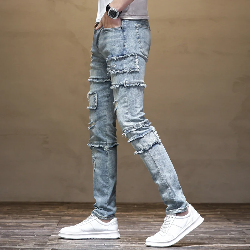 2024New Retro Distressed Ripped Jeans Men's Patch Stretch Slim Fit Stitching Straight Nostalgic High Street Motorcycle Pants
2024New Retro Distressed Ripped Jeans Men's Patch Stretch Slim Fit Stitching Straight Nostalgic High Street Motorcycle Pants
