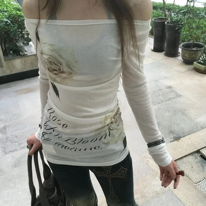 HOUZHOU Sexy Japanese Off Shoulder Tops Y2k Vintage Harajuku Flower Print T-shirt 2000s Style Street Long Sleeve Tees Slim Up
HOUZHOU Sexy Japanese Off Shoulder Tops Y2k Vintage Harajuku Flower Print T-shirt 2000s Style Street Long Sleeve Tees Slim Up