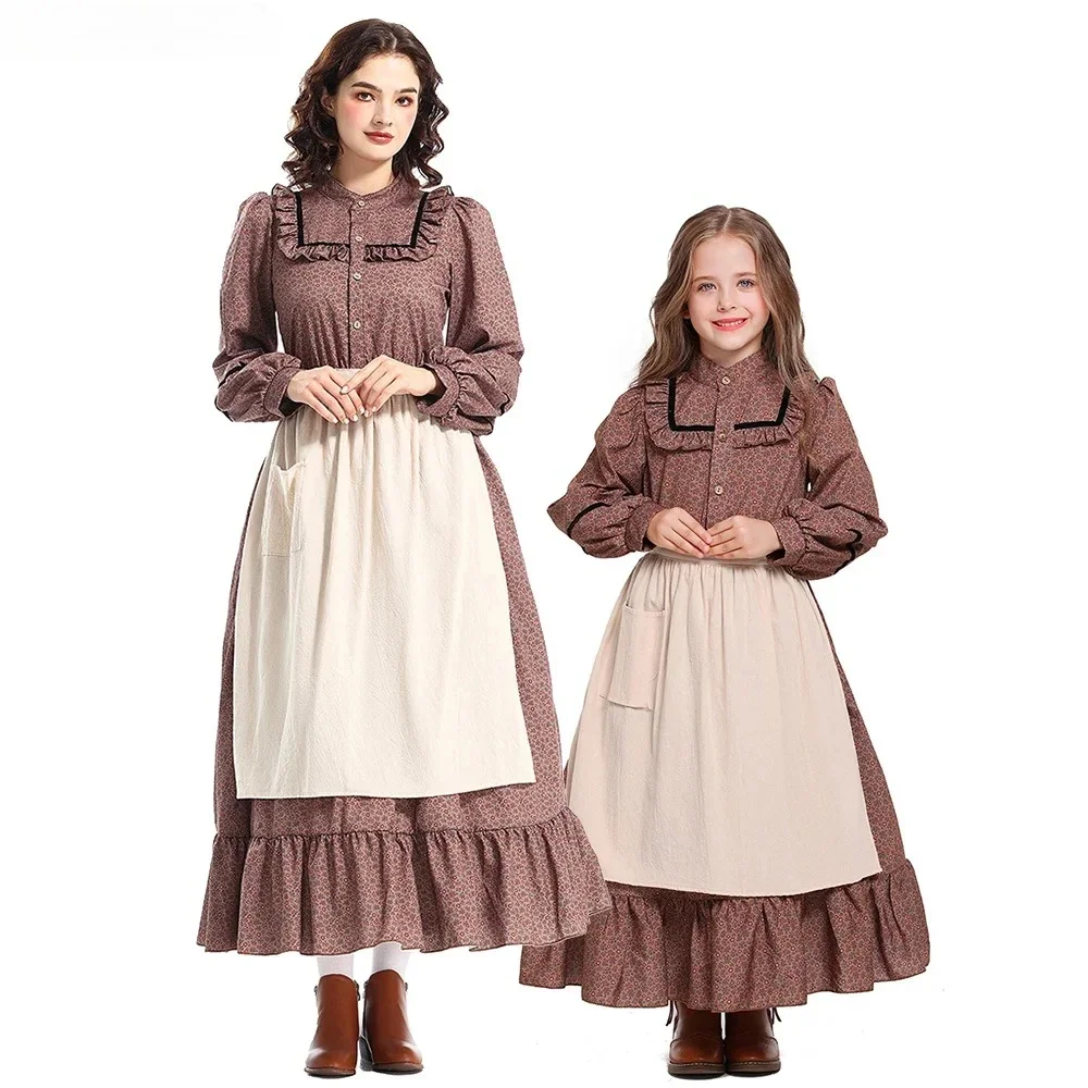 Carnival Party Role Play Costume Woman Girl Brown Floral Dress Performance Costume Mother Daughter Victorian Medieval Dress
Carnival Party Role Play Costume Woman Girl Brown Floral Dress Performance Costume Mother Daughter Victorian Medieval Dress