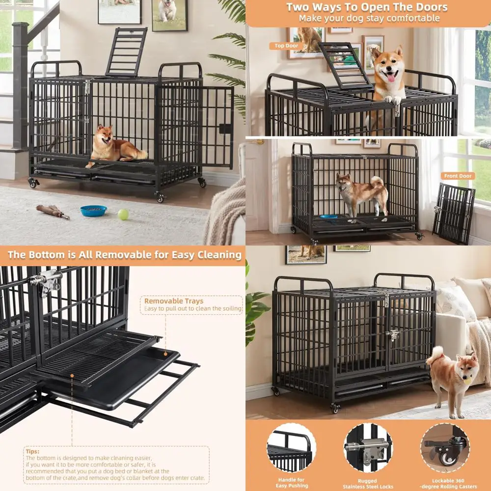 Medium/Small Dog Metal Crate - 38 Heavy Duty Indoor Kennel with Top and Feed Doors for Easy Cleaning 
Medium/Small Dog Metal Crate - 38 Heavy Duty Indoor Kennel with Top and Feed Doors for Easy Cleaning