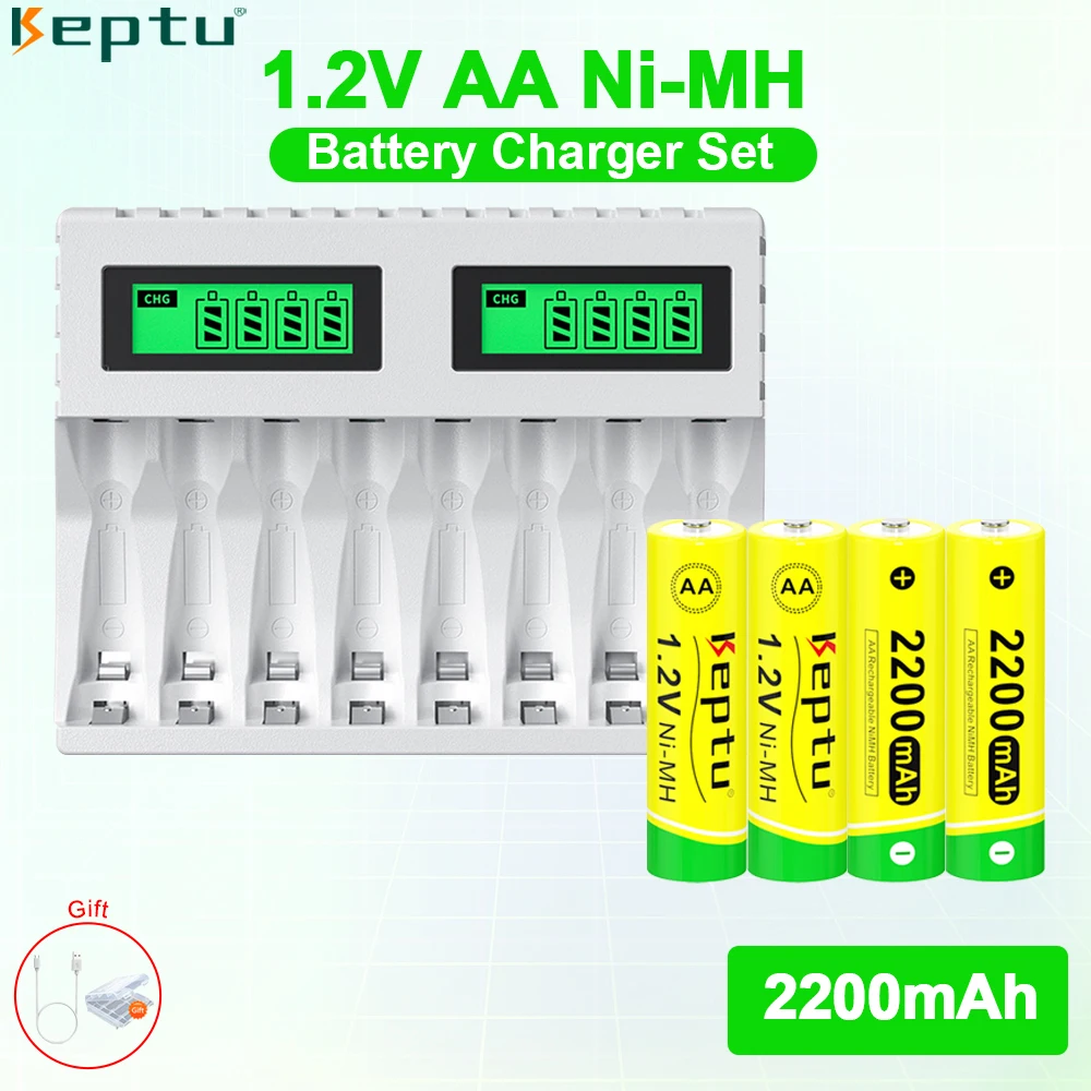 KEPTU 1.2V AA Rechargeable Batteries 2200mAh Ni-MH AA Battery aa with 8-Slot LCD Smart 1.2V AA/AAA Rechargeable Battery Charger
KEPTU 1.2V AA Rechargeable Batteries 2200mAh Ni-MH AA Battery aa with 8-Slot LCD Smart 1.2V AA/AAA Rechargeable Battery Charger
