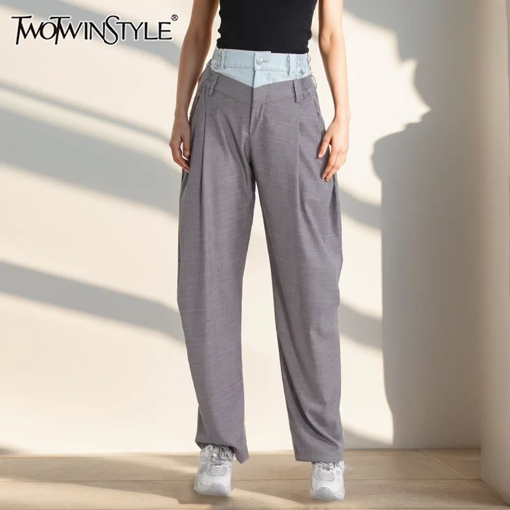 TWOTWINSTYLE Patchwork Fake Harem Pants For Women High Waist Korean Fashion Two Piece Trousers Female Clothing Style New 2022
TWOTWINSTYLE Patchwork Fake Harem Pants For Women High Waist Korean Fashion Two Piece Trousers Female Clothing Style New 2022
