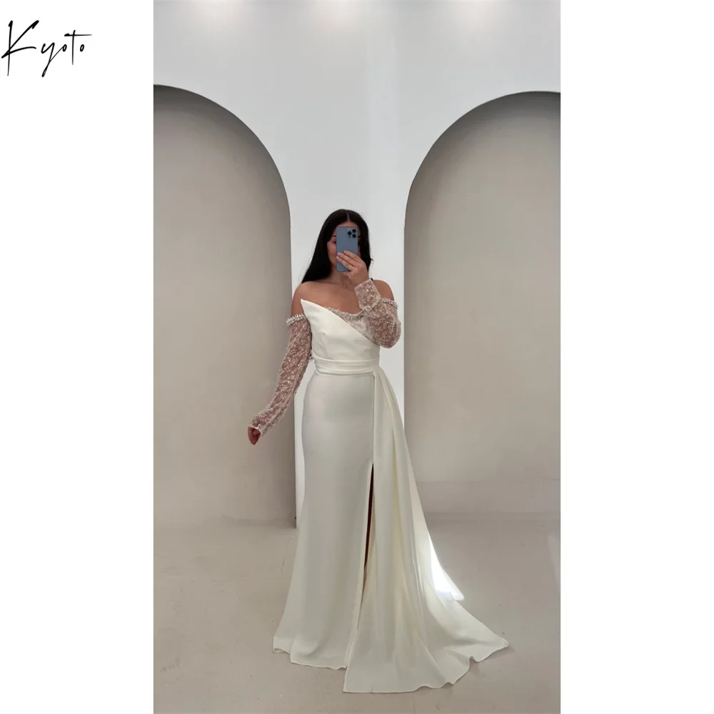 Kyoto White Sequin Pearls Wedding Dresses Side High Split Customized جديد في الفساتين Detachable Sleeves vestidos de novia
Kyoto White Sequin Pearls Wedding Dresses Side High Split Customized جديد في الفساتين Detachable Sleeves vestidos de novia
