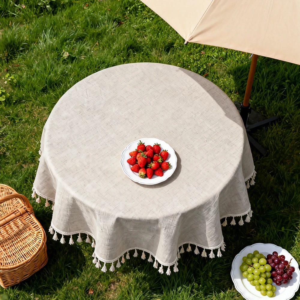 Solid Color Round Tablecloth Dust-Proof Shrink-Proof Tablecloth Cotton Linen Tassel Table Cover for Kitchen Dinner Table Decora
Solid Color Round Tablecloth Dust-Proof Shrink-Proof Tablecloth Cotton Linen Tassel Table Cover for Kitchen Dinner Table Decora