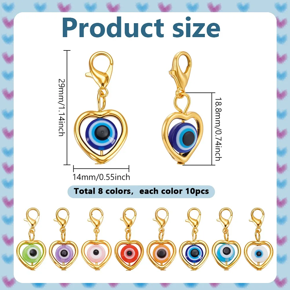 80Pcs 8 Styles Heart with Resin Alloy Pendant Decorations with Alloy Lobster Claw Clasps Golden 29mm 10pcs/style
80Pcs 8 Styles Heart with Resin Alloy Pendant Decorations with Alloy Lobster Claw Clasps Golden 29mm 10pcs/style