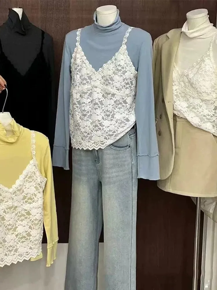 Elegant Hollow out Lace V-Neck Strap Vest Women's Fashionable Versatile Layering Top Sleeveless Korean Style Straight Cut Silk
Elegant Hollow out Lace V-Neck Strap Vest Women's Fashionable Versatile Layering Top Sleeveless Korean Style Straight Cut Silk