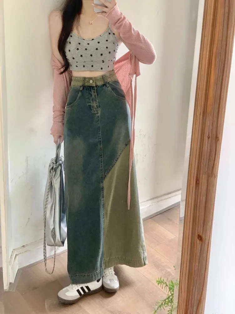 A-line Contrasting Color Patchwork With Split Back Denim Skirt For Women In Autumn Winter 2023 High Waisted Buttocks Long Skirt
A-line Contrasting Color Patchwork With Split Back Denim Skirt For Women In Autumn Winter 2023 High Waisted Buttocks Long Skirt