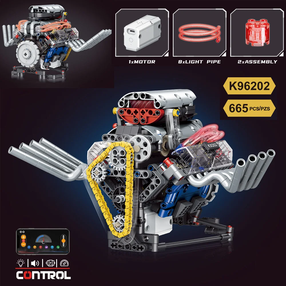 665pcs V8 Engine Model Building Blocks Support APP + Built-in Rechargeable Lithium Battery Motor Assembly Model Set Bricks Toys
665pcs V8 Engine Model Building Blocks Support APP + Built-in Rechargeable Lithium Battery Motor Assembly Model Set Bricks Toys