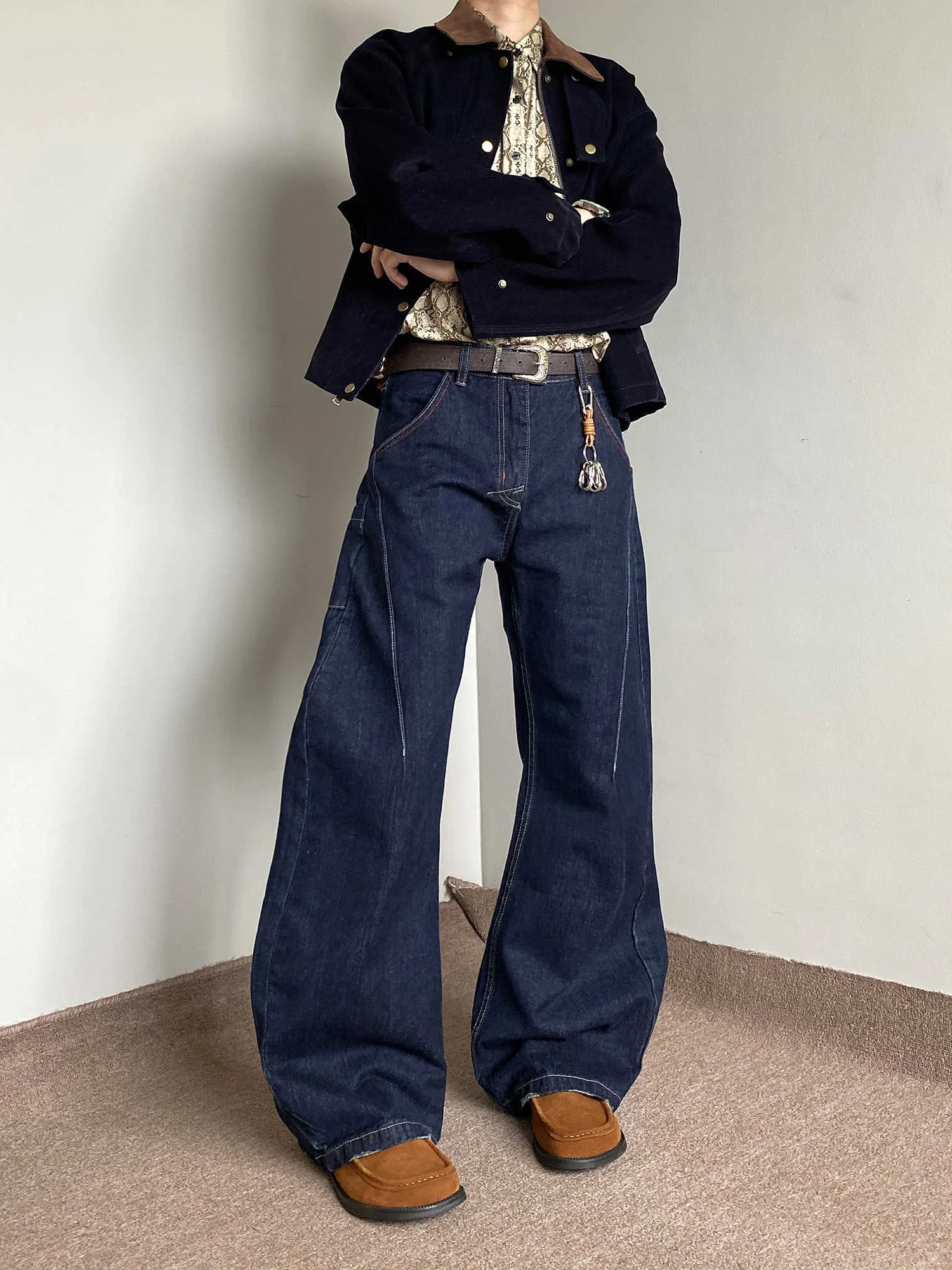 Retro American Waed Classic Deep Blue Curved Knife Jeans Loose Wide Leg Floor-Length Pants Men's Casual Straight Tube Jeans
Retro American Waed Classic Deep Blue Curved Knife Jeans Loose Wide Leg Floor-Length Pants Men's Casual Straight Tube Jeans